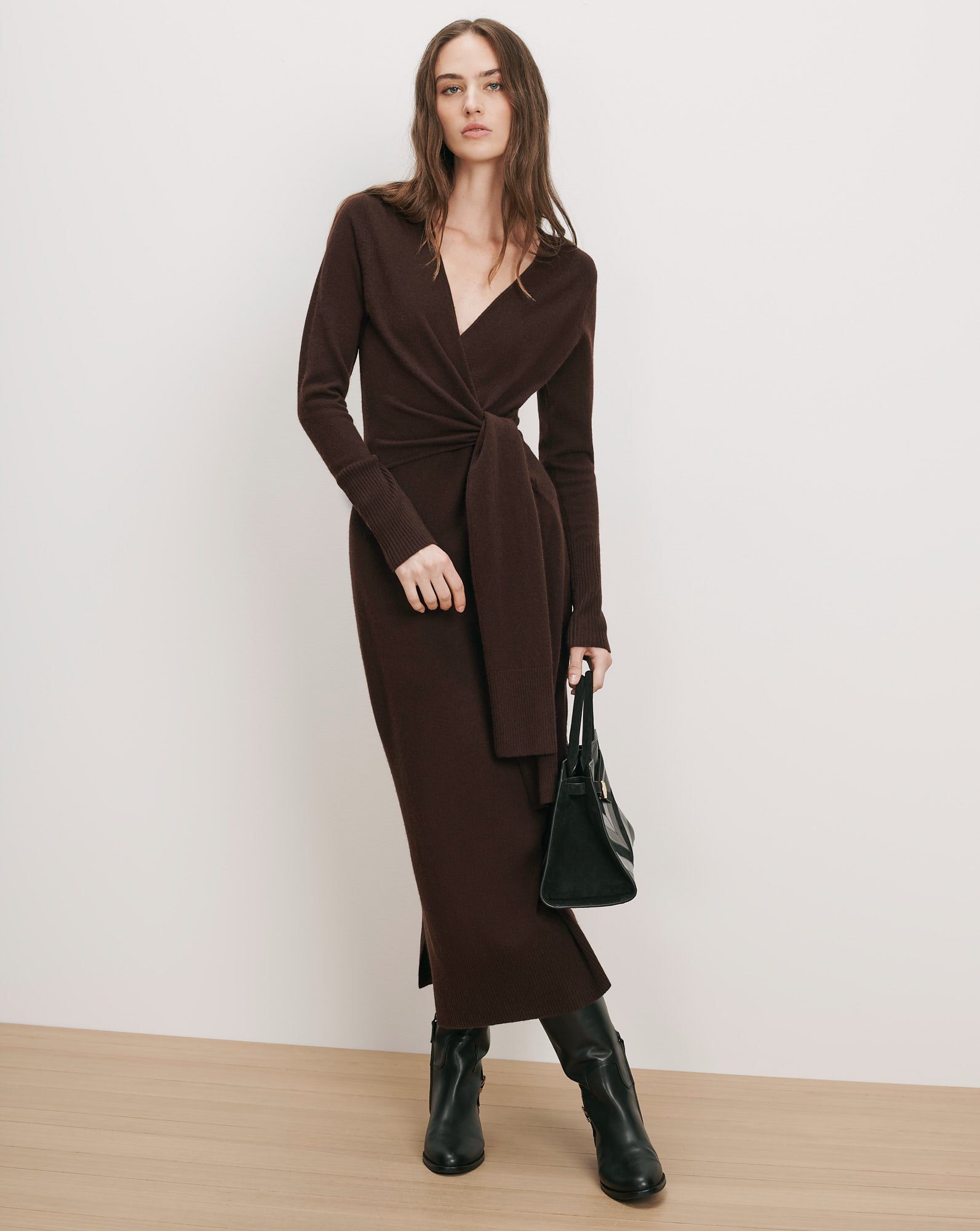 brown knit dress midi Veronica Beard Salomez Wrap | Espresso Size:L/42 long sleeves Collection IV Adrianna Papell Plus Size