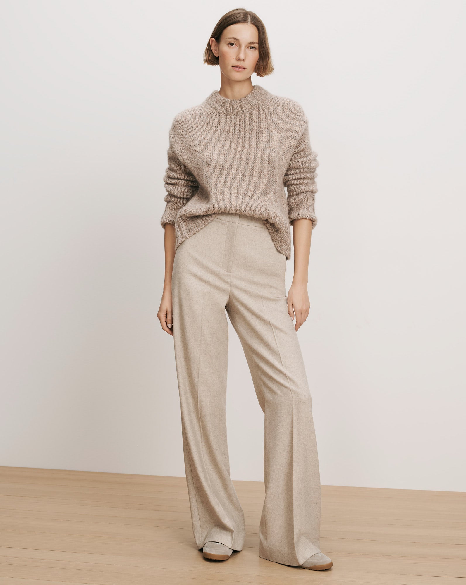 Holt Wide-Leg Pant in Oatmeal Melange | Veronica Beard