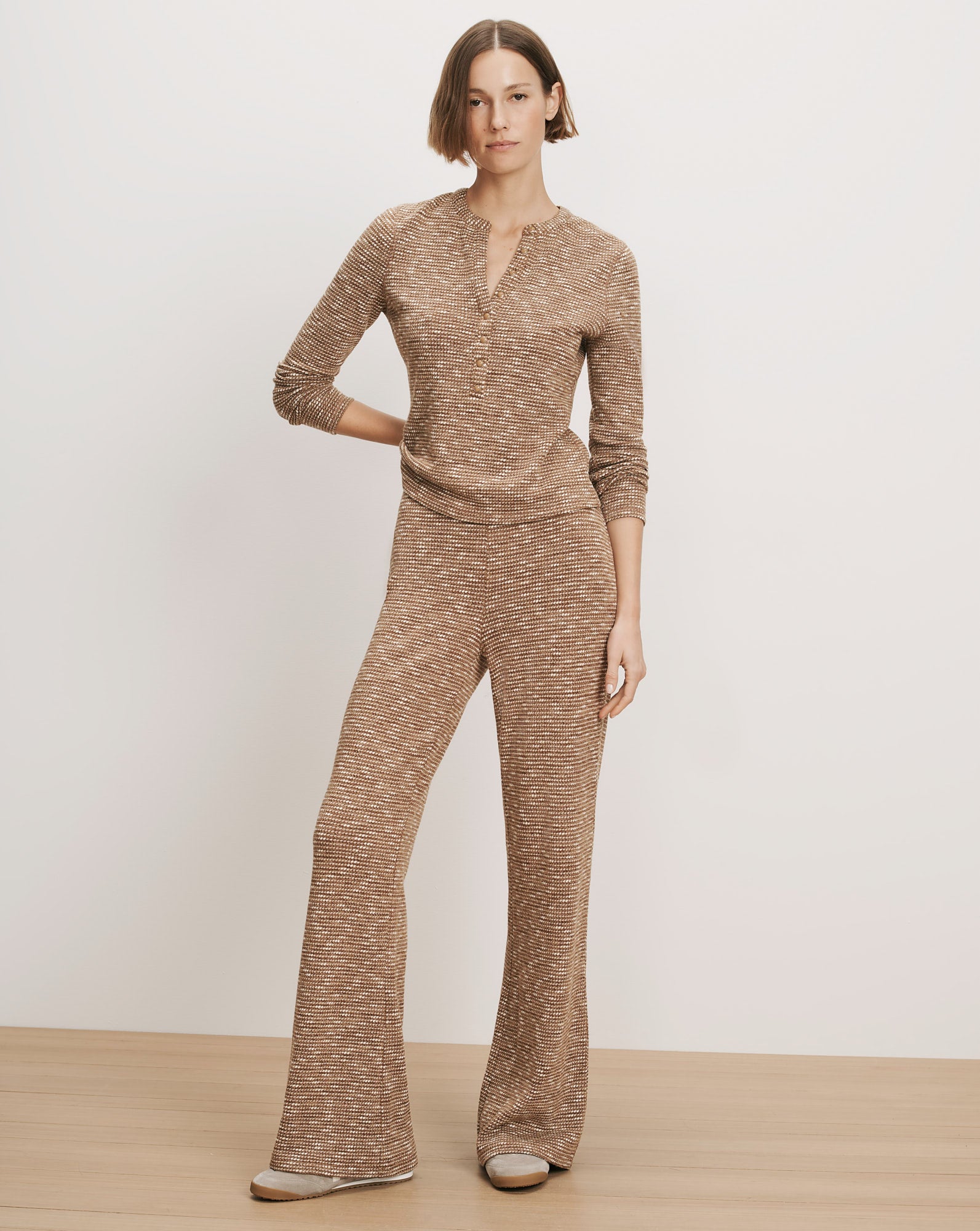 Yadira Wide-Leg Pant in Tan Melange | Veronica Beard