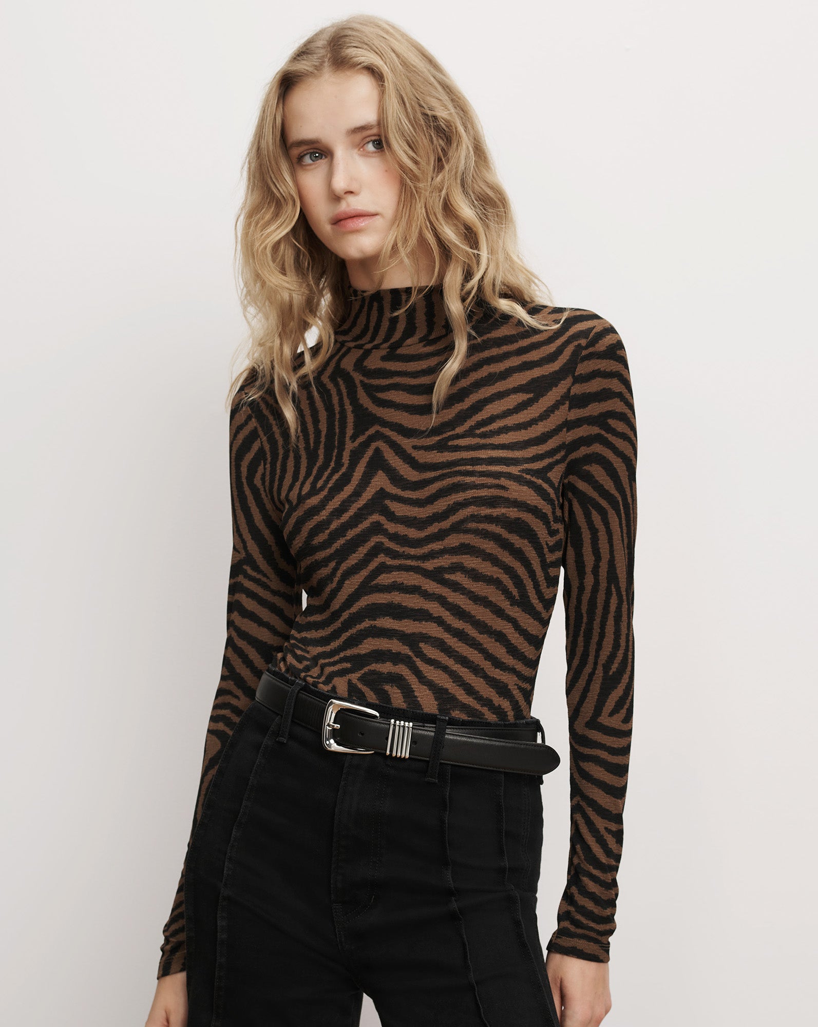 Wyeth Zebra Turtleneck Top in Ochre/Black | Veronica Beard