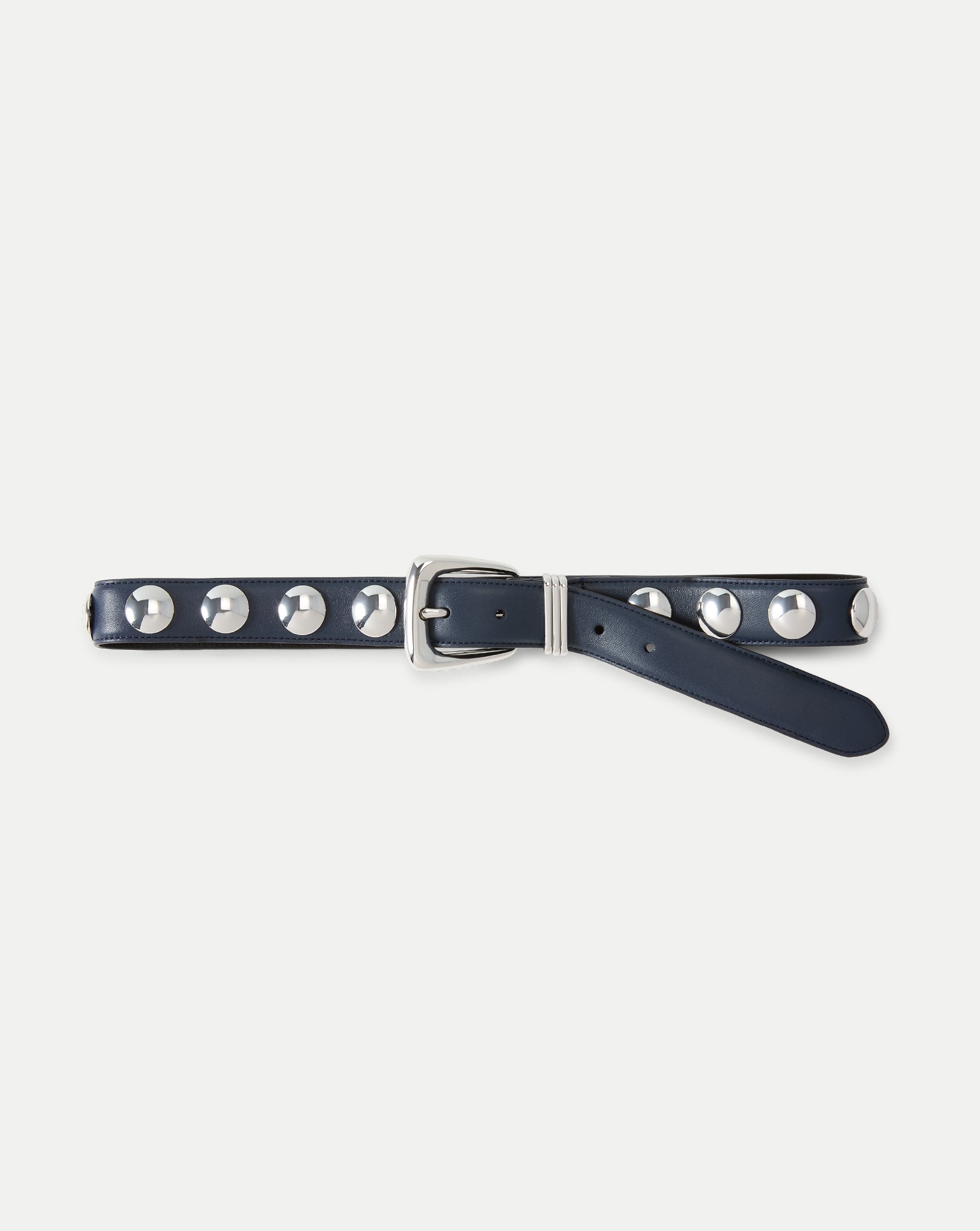 Arch Silver Studded Leather Belt in Navy | Veronica Beard