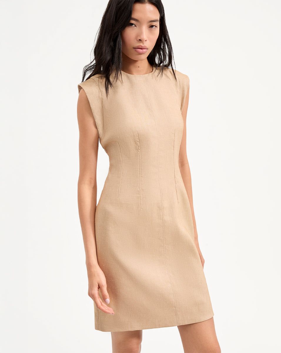 Rosedale Linen Dress in Khaki Melange | Veronica Beard Rosedale Linen Dress in Khaki Melange | Veronica Beard