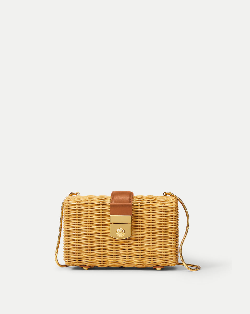 【鹿革】ウィッグ16個入り Veronica Beard Lock Box Clutch in Natural Wicker/ Hazelwood