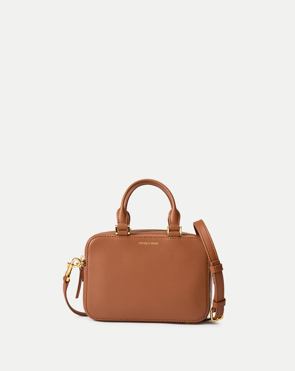 バーガンディ Boxy Top-Handle Bag in Hazelwood Tan | Veronica Beard