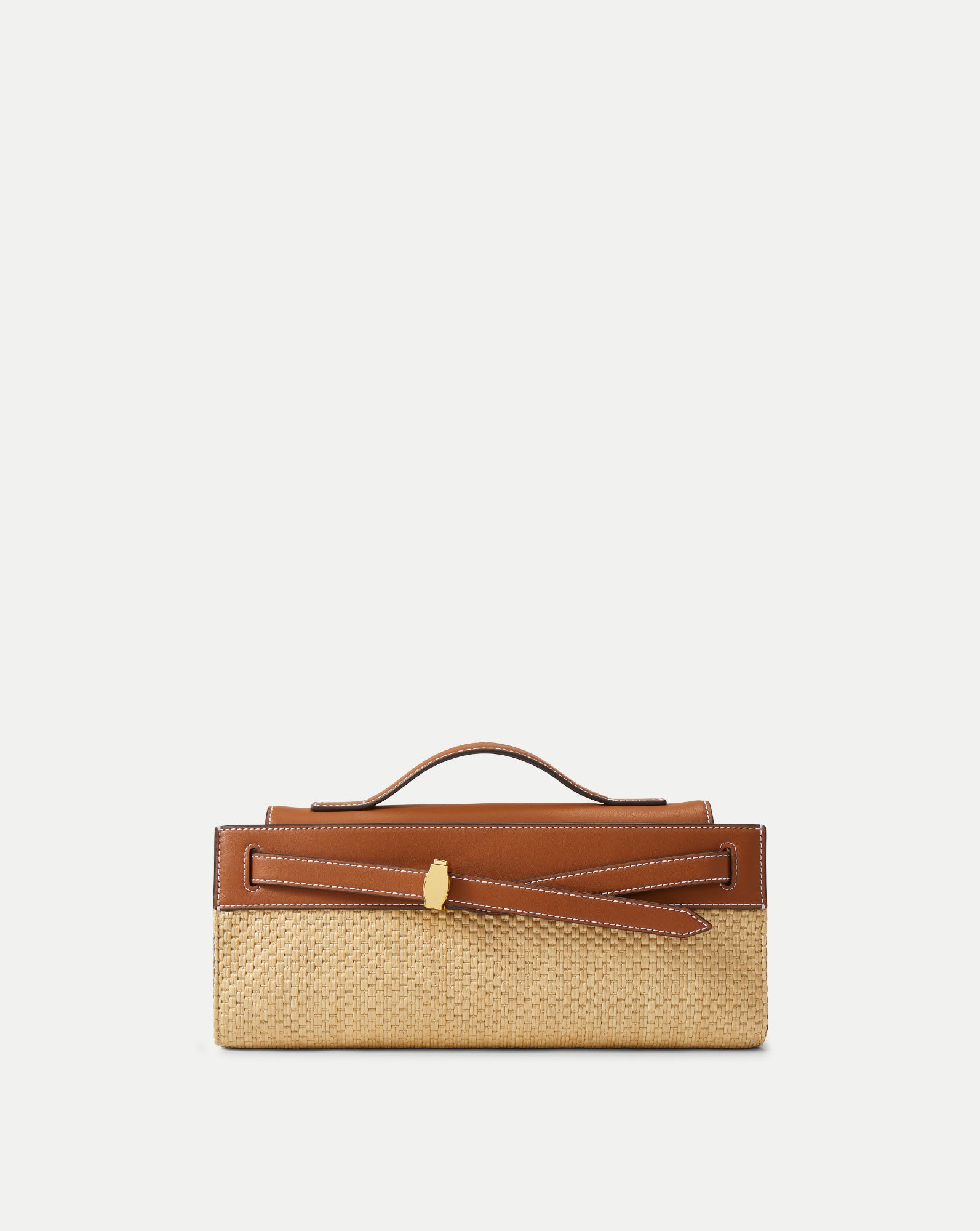 Veronica Beard Raffia Dash Clutch in Tan Leather Hazelwood/Natural