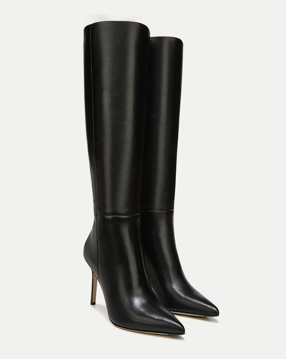 black leather boot with heel