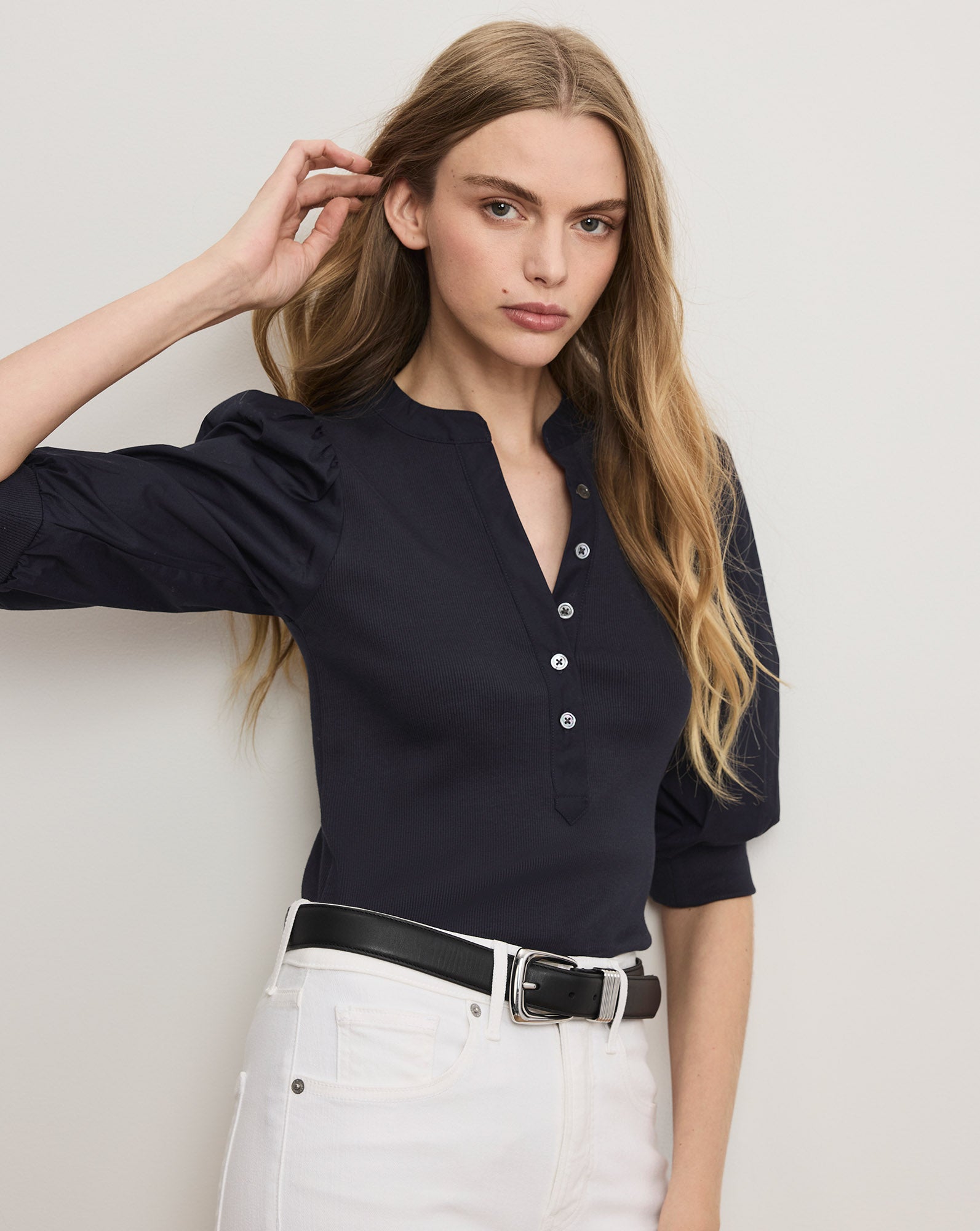 Coralee Puff-Sleeve Tee in Navy | Veronica Beard