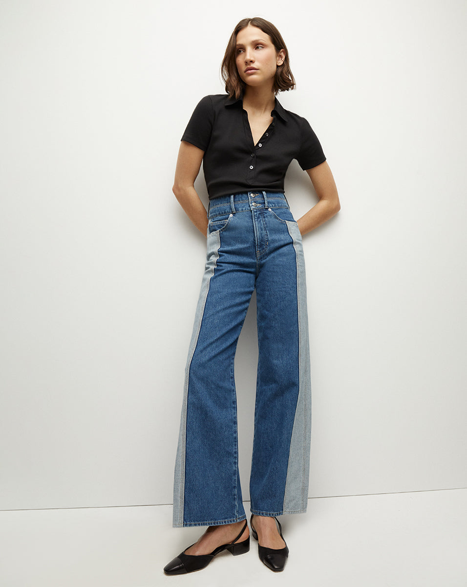 Taylor Two-Tone Wide-Leg Jean in Neptune | Veronica Beard