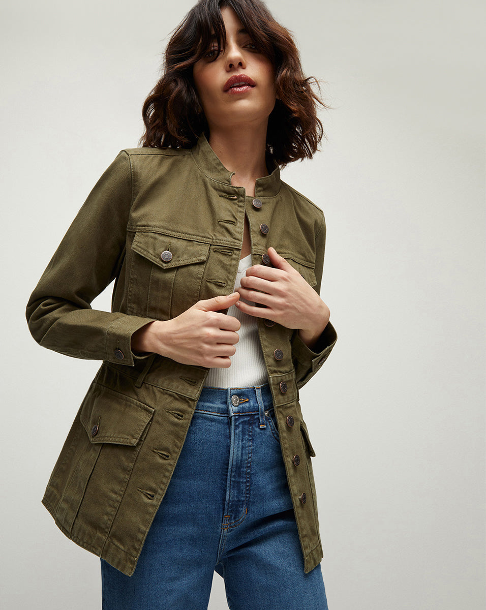 Military denim jacket best sale