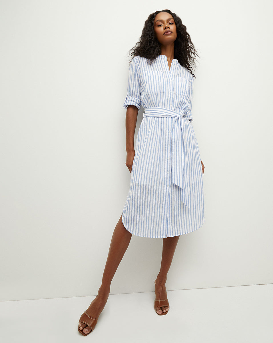 Bianca Cotton Shirtdress in Blue/White | Veronica Beard