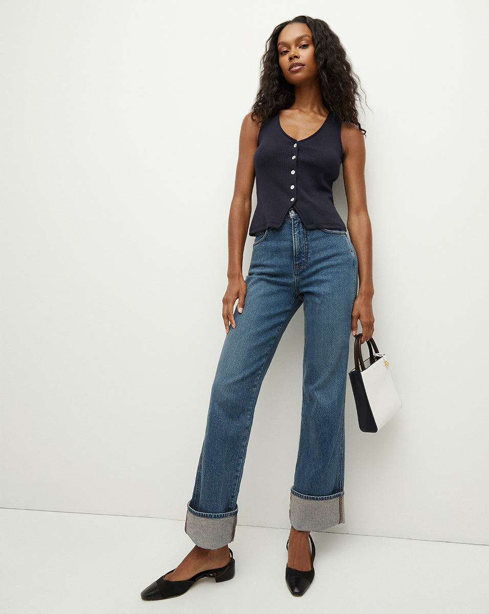 Wide leg cuffed jeans fashion