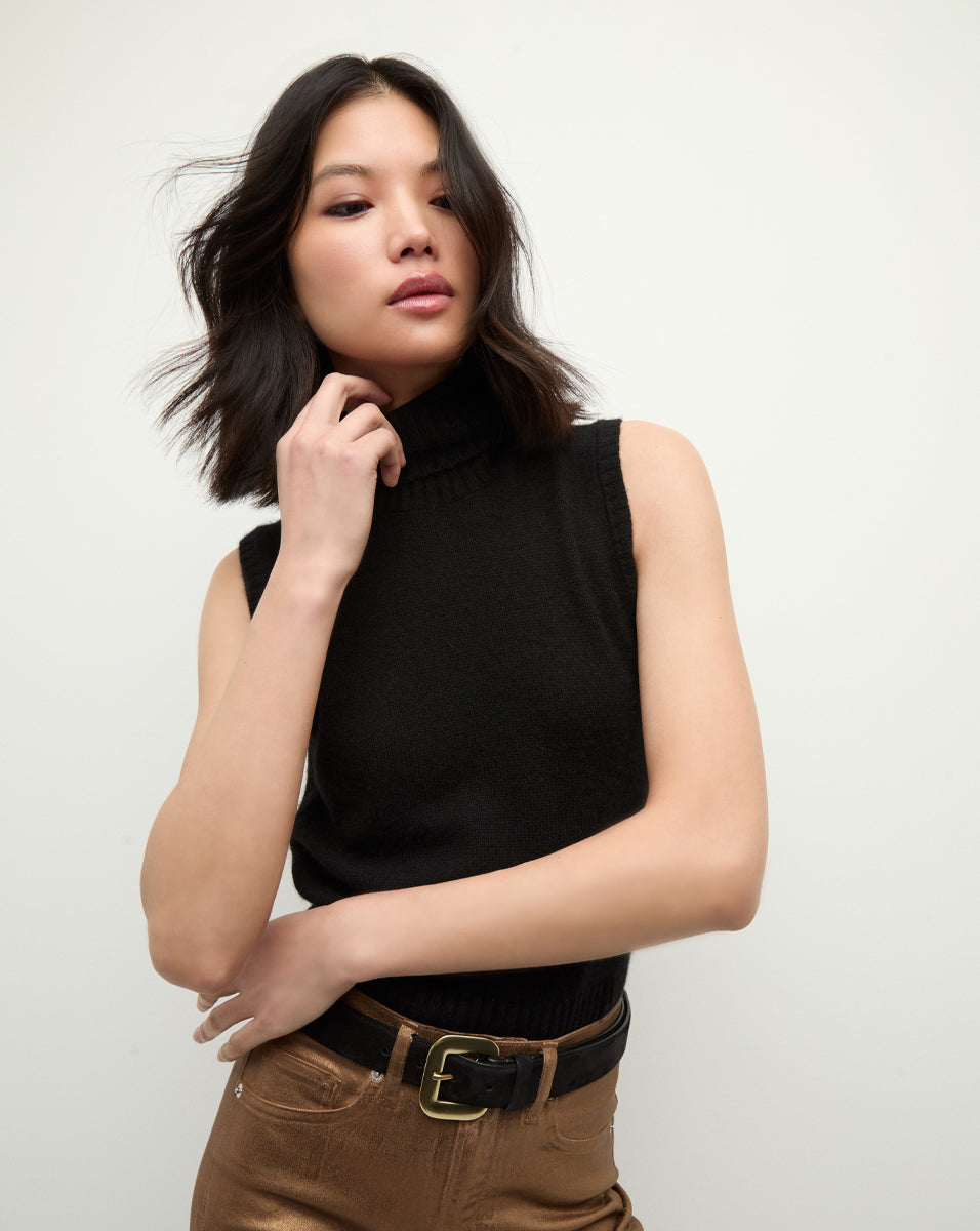 Mazzy Cashmere Sleeveless Sweater in Black | Veronica Beard