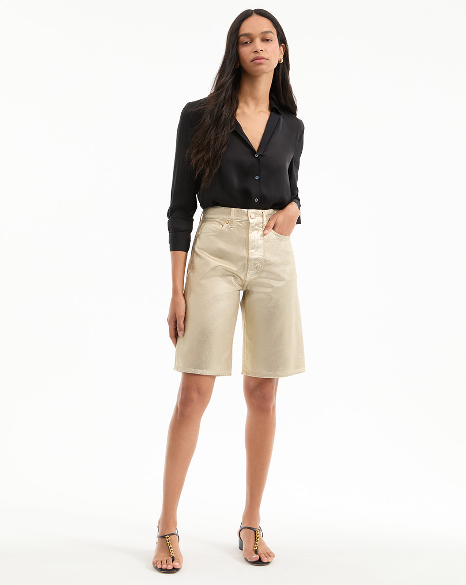 Charlotte Metallic Knee-Length Shorts in Gold | Veronica Beard