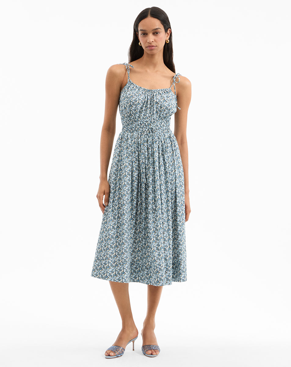Millie Floral Midi Dress in Light Blue Lake Mist Multi | Veronica