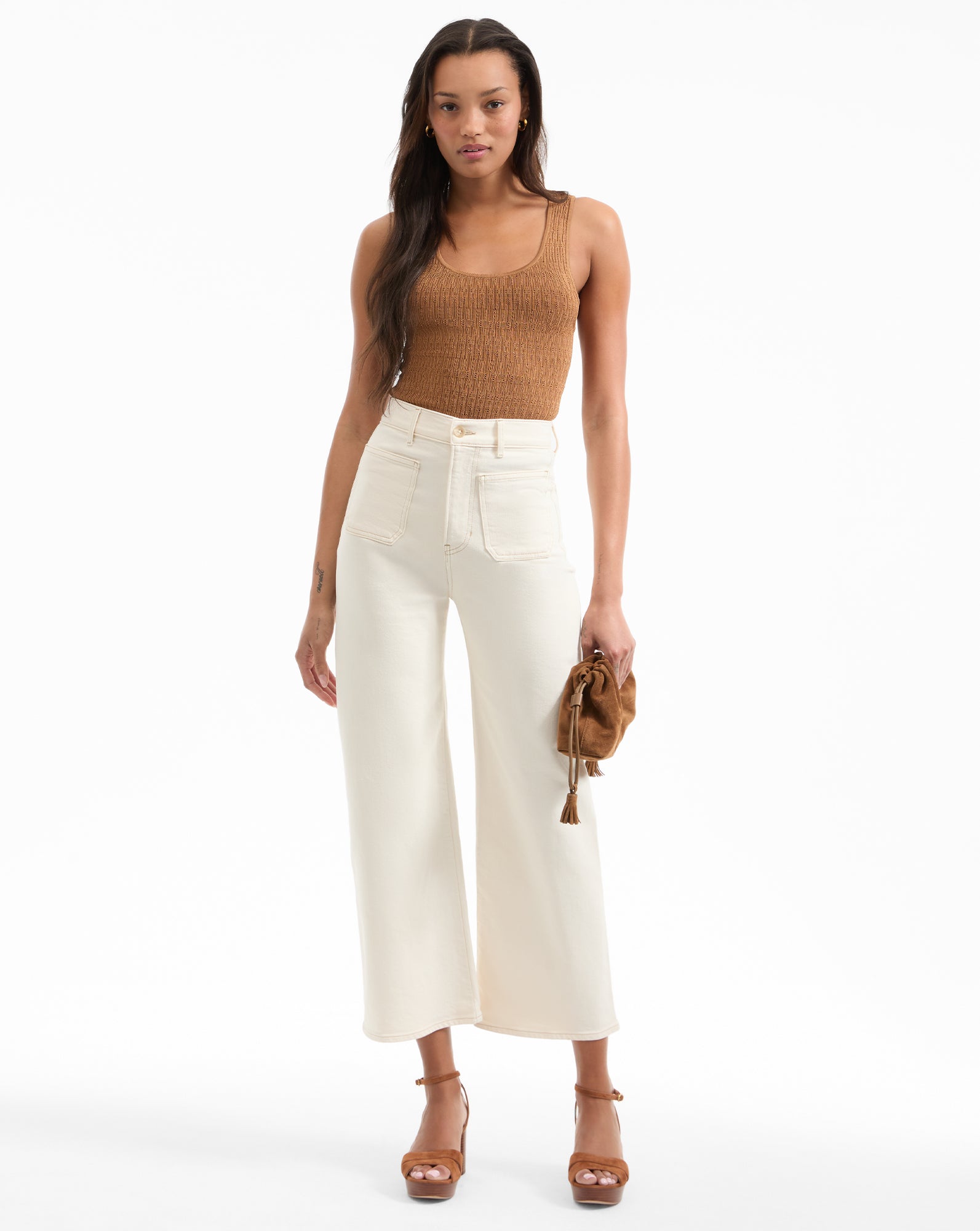 Grant Cropped Wide-Leg Jean in Ecru | Veronica Beard