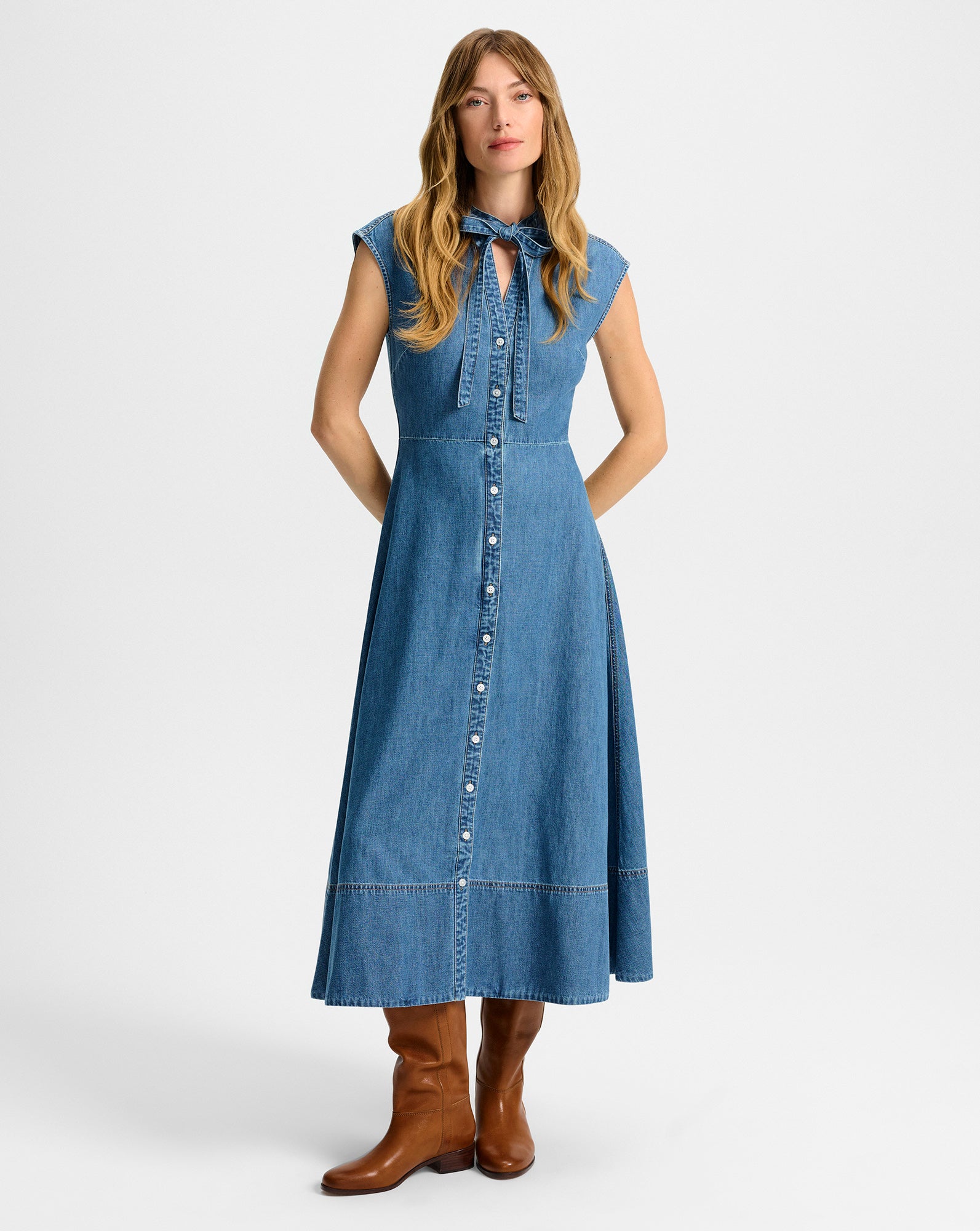 Honora Denim Midi Shirtdress in Blue Denim | Veronica Beard