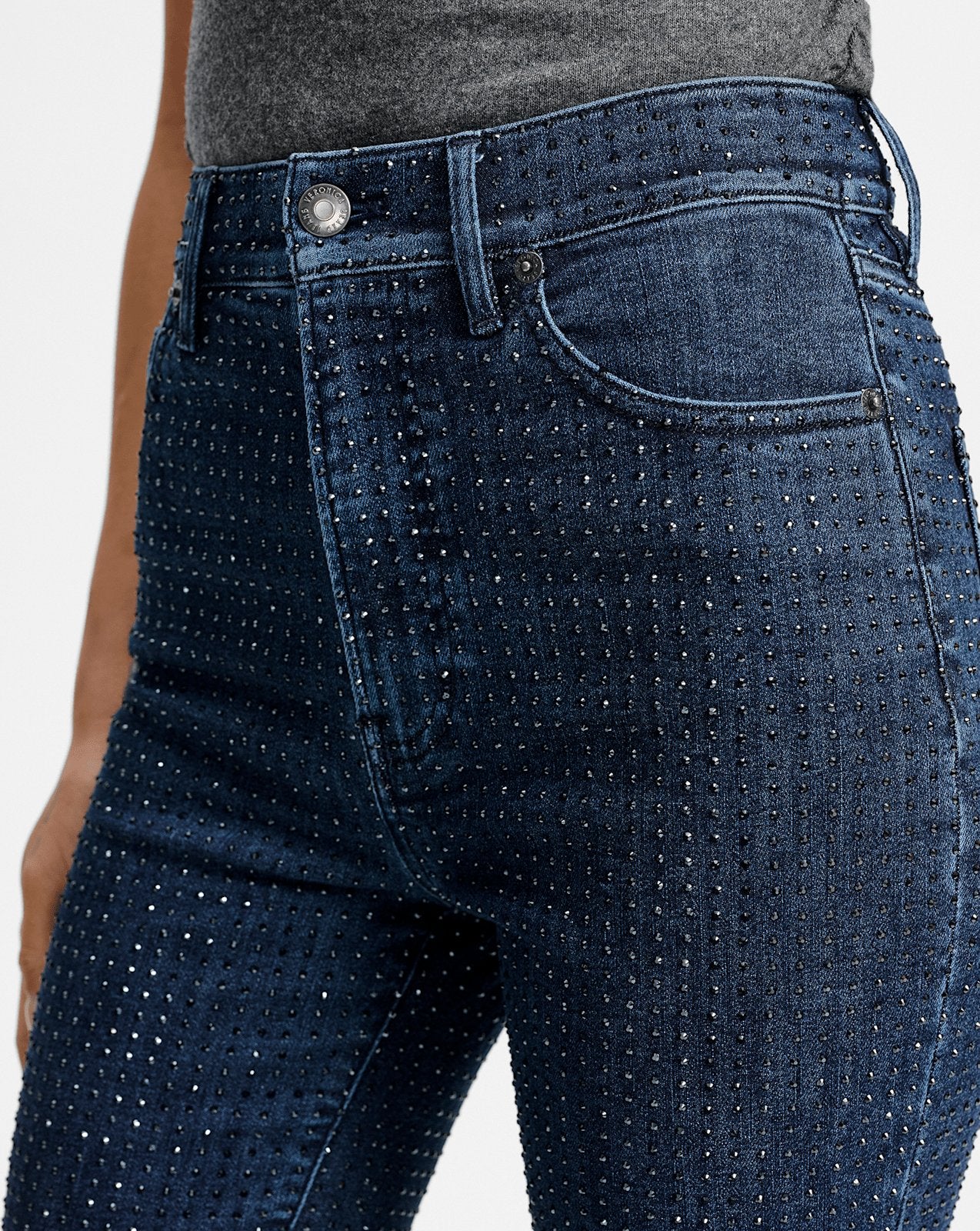 Veronica×LedRechwe DEE スキニージーンズ　スカル　Y2K Beverly Rhinestone Skinny-Flare Jean in Indigo | Veronica Beard