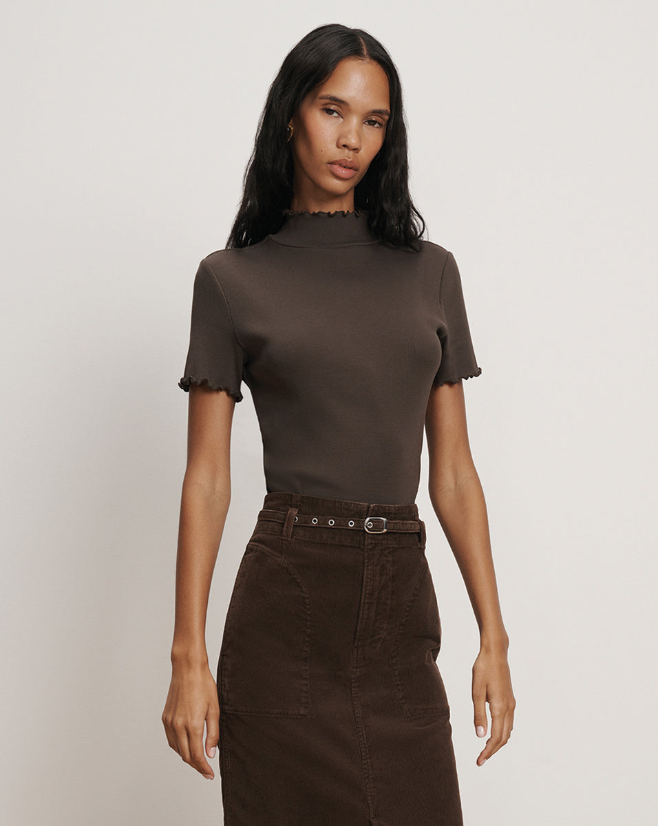 Harden Purl-Trim T-Shirt in Dark Brown Umber | Veronica Beard