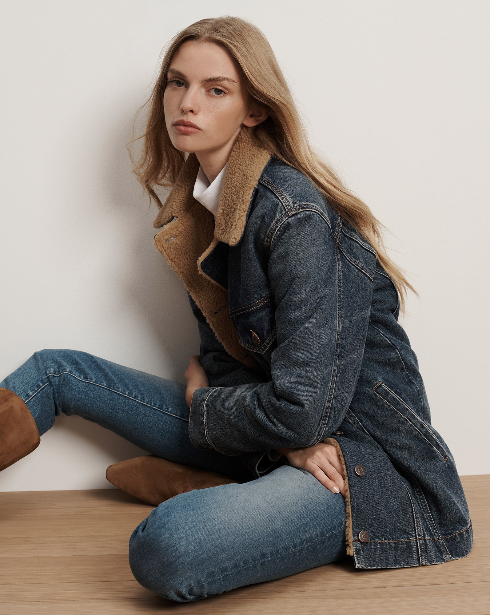 Donna Sherpa Denim Jacket in Medium Blue Wash | Veronica Beard