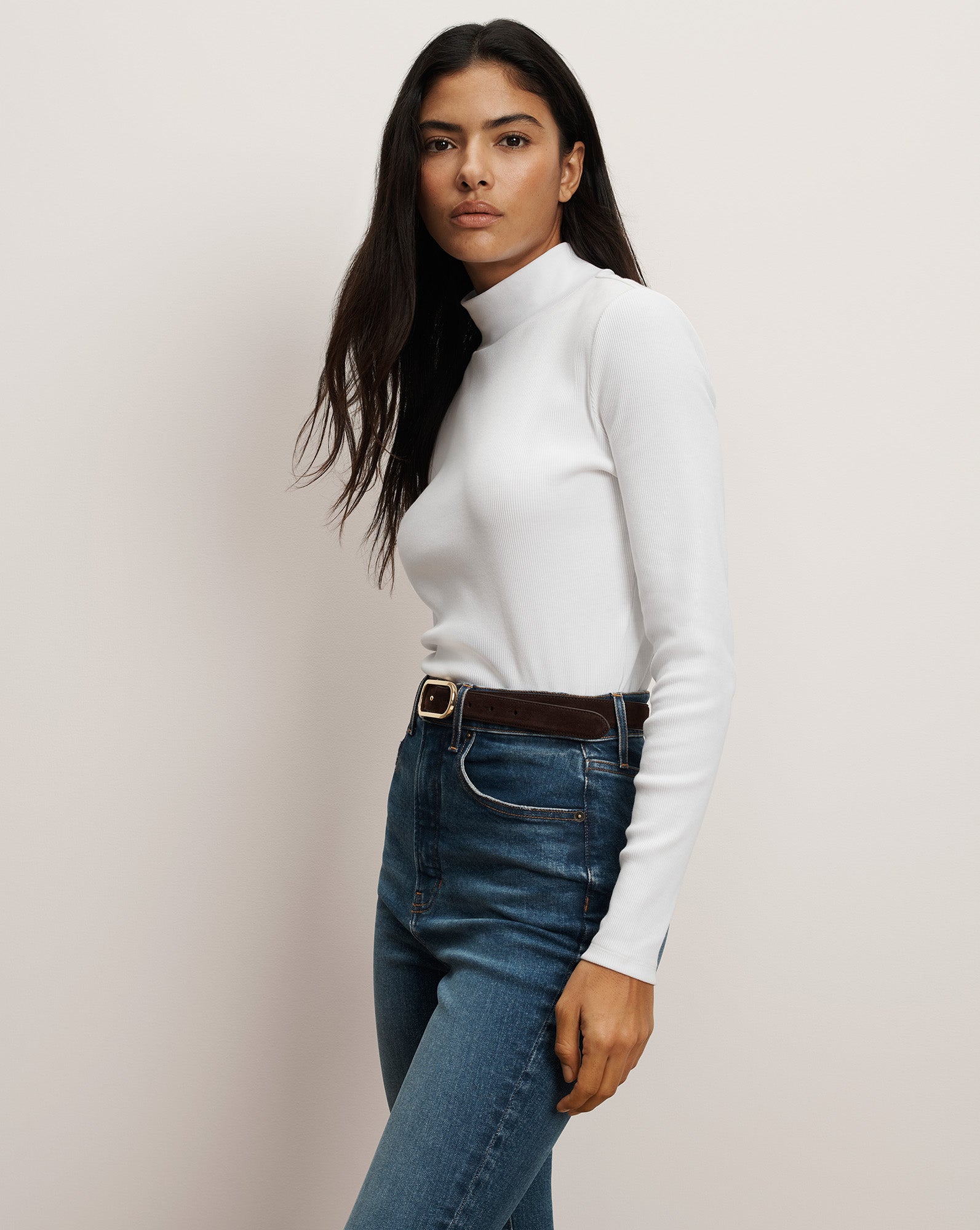 Nate Mock-Neck Top in White | Veronica Beard
