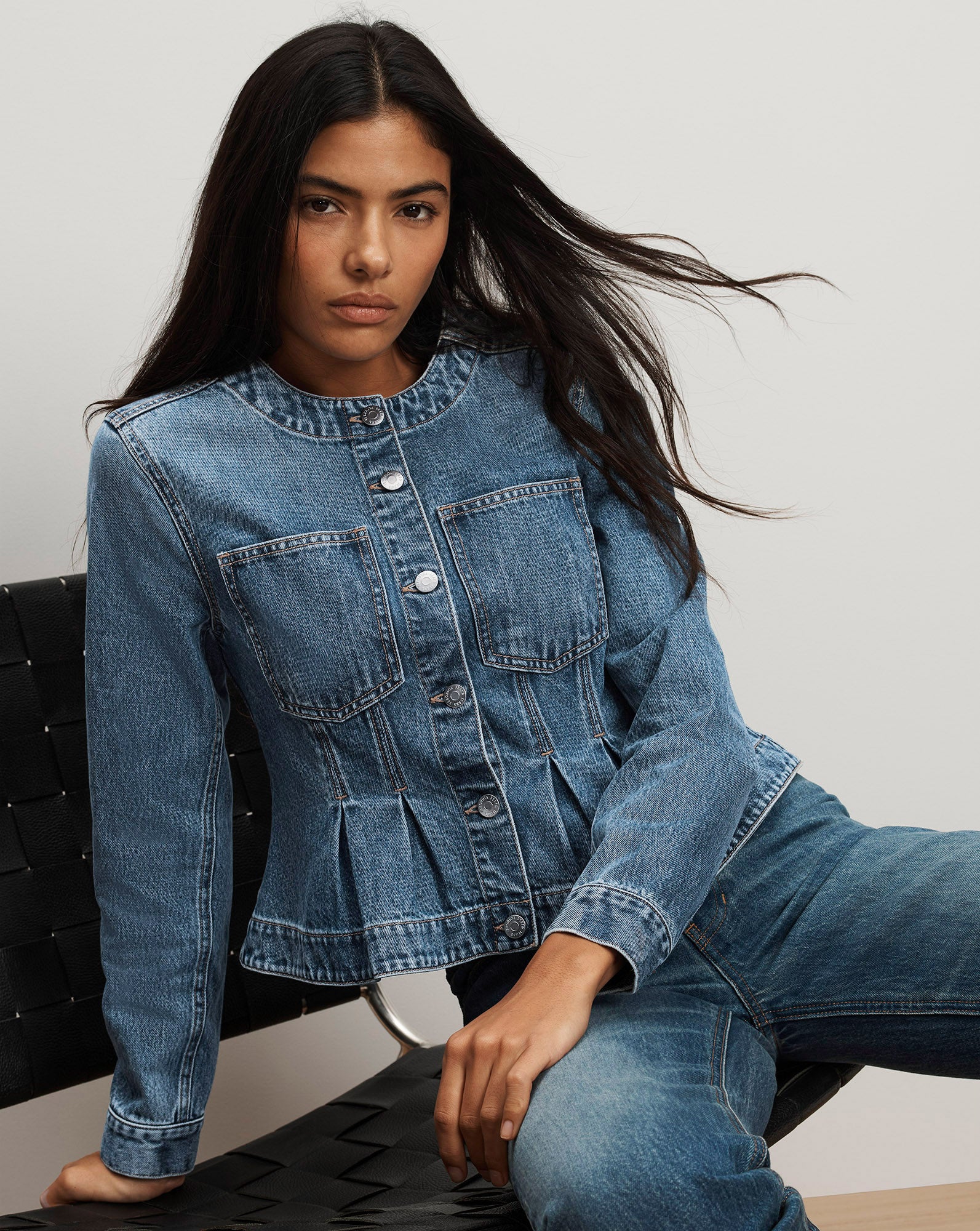 Zahara Peplum Denim Jacket in Medium Wash Time Warp | Veronica Beard