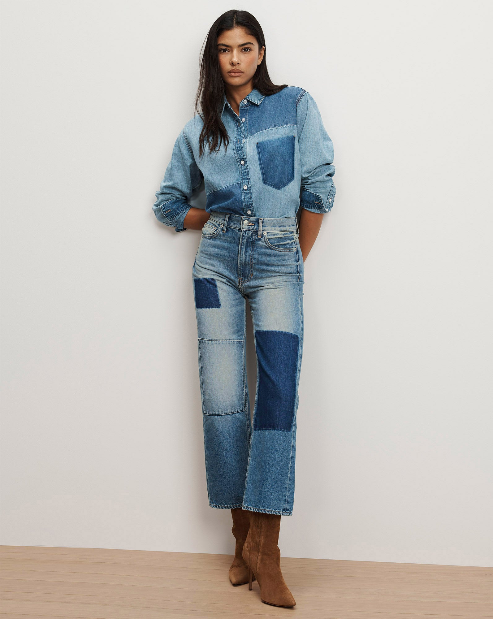 Veronica Beard Dylan Patchwork Straight-Leg Jean