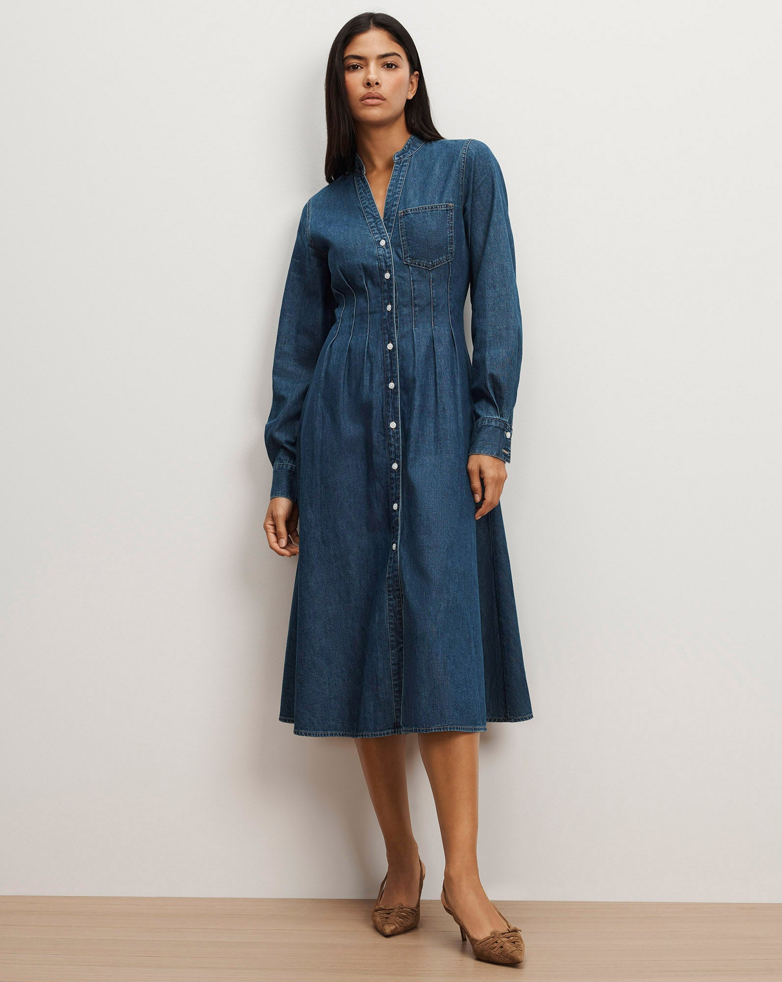 Arcadia Denim Midi Shirtdress in City Stroll Dark Blue | Veronica