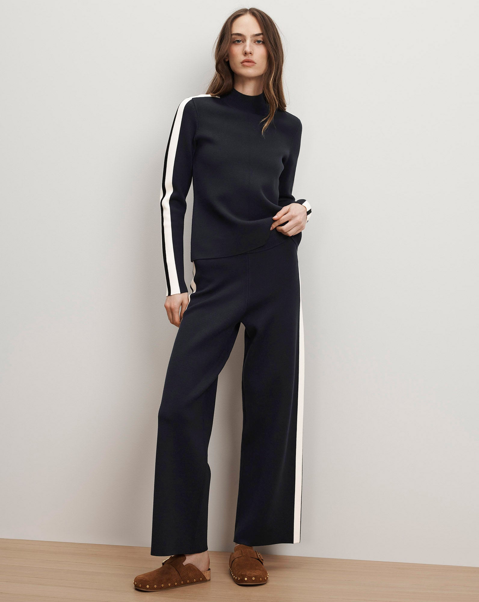 Jenkins Knit Wide-Leg Striped Pant in Navy | Veronica Beard