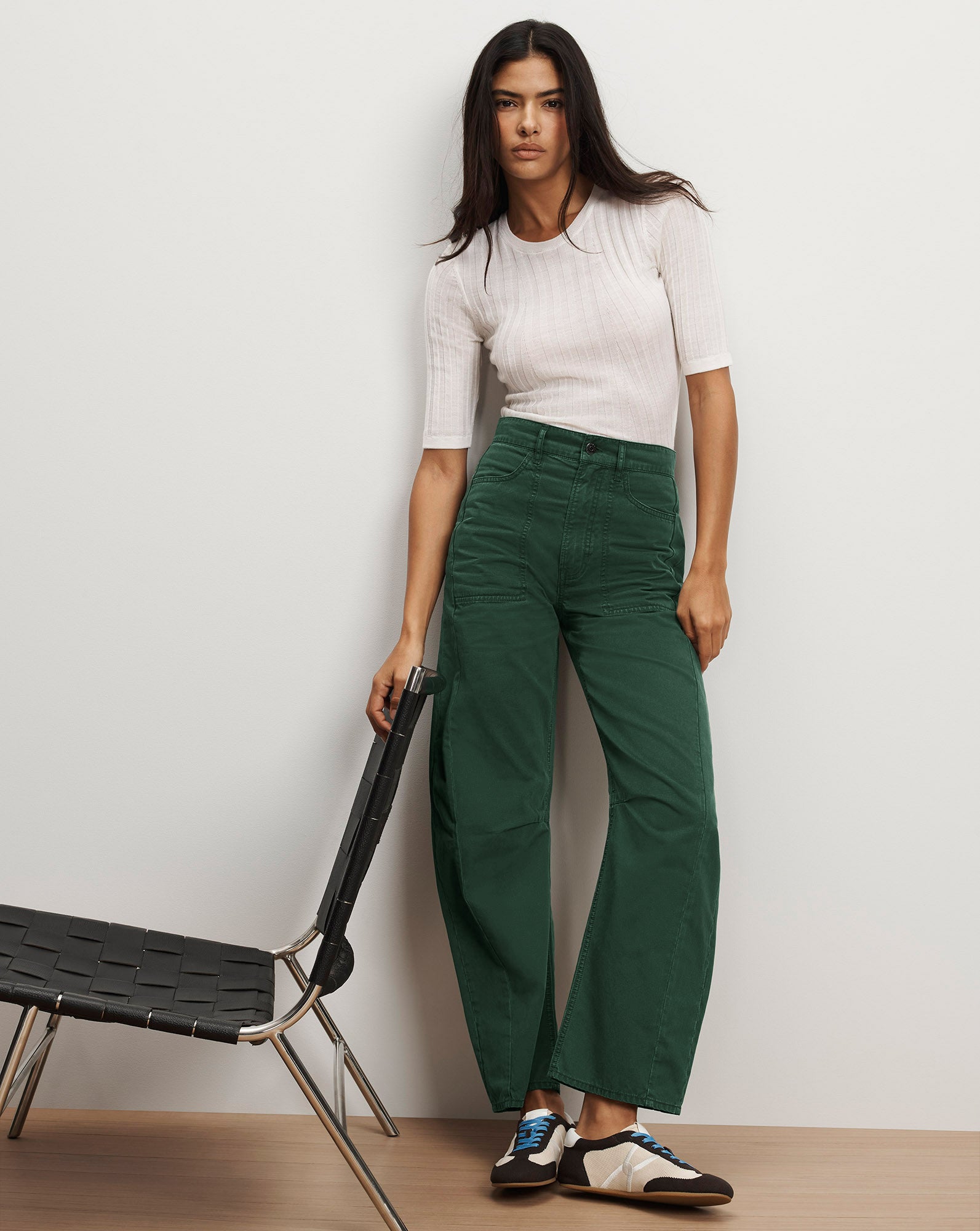 Sloan Barrel Pant in Dark Hunter Green | Veronica Beard