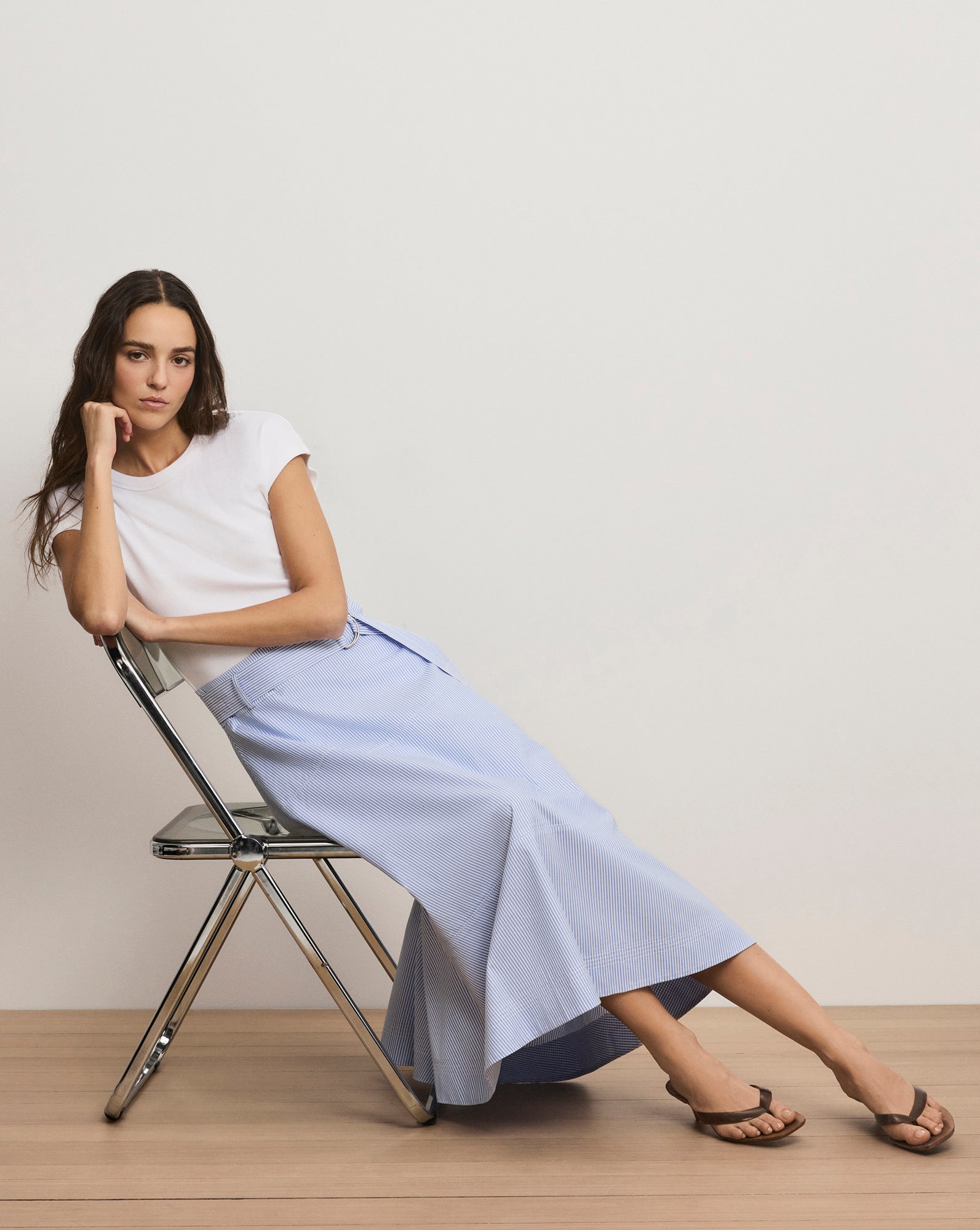 knee length dresses for ladies Veronica Beard Belmar Mixed Media Dress - Blue/White