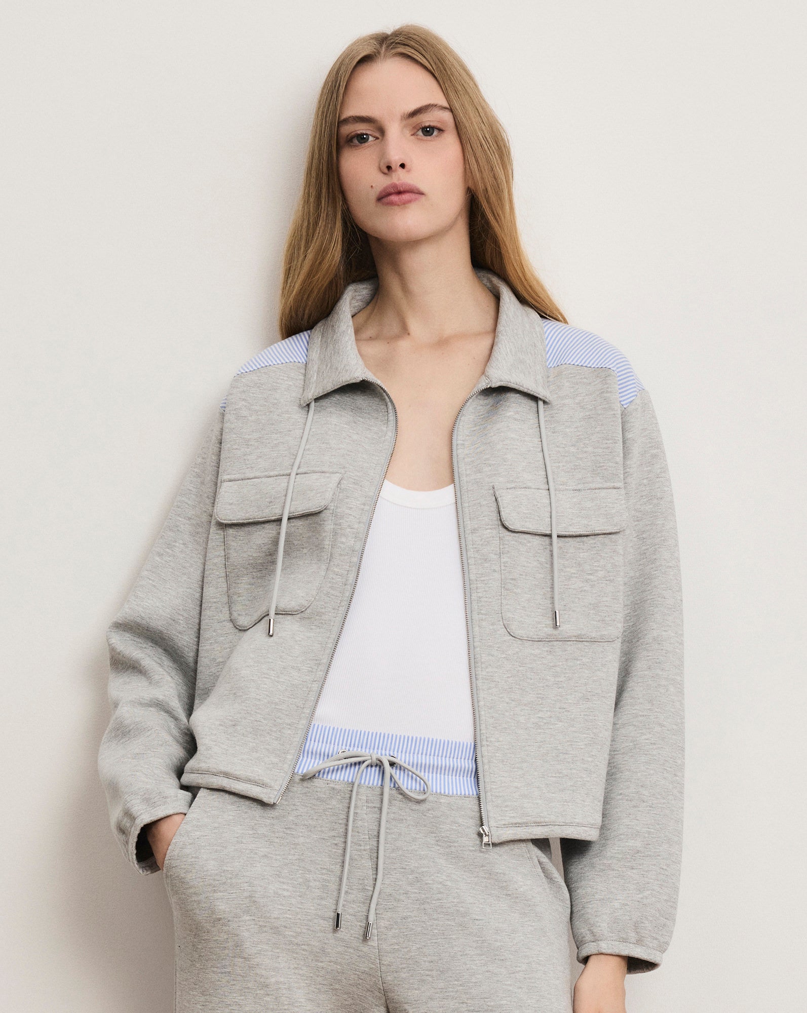 Stellant Stretch-Scuba Jacket in Light Heather Grey | Veronica Beard