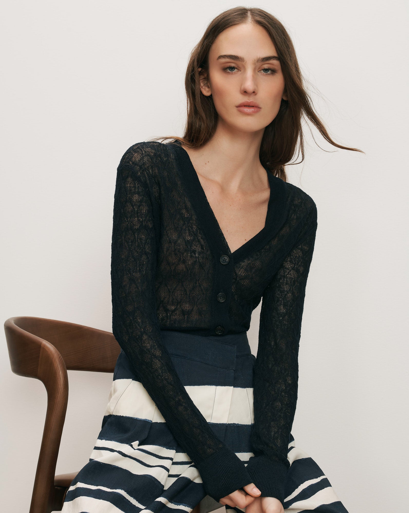 Ingraham Linen Cardigan in Navy | Veronica Beard