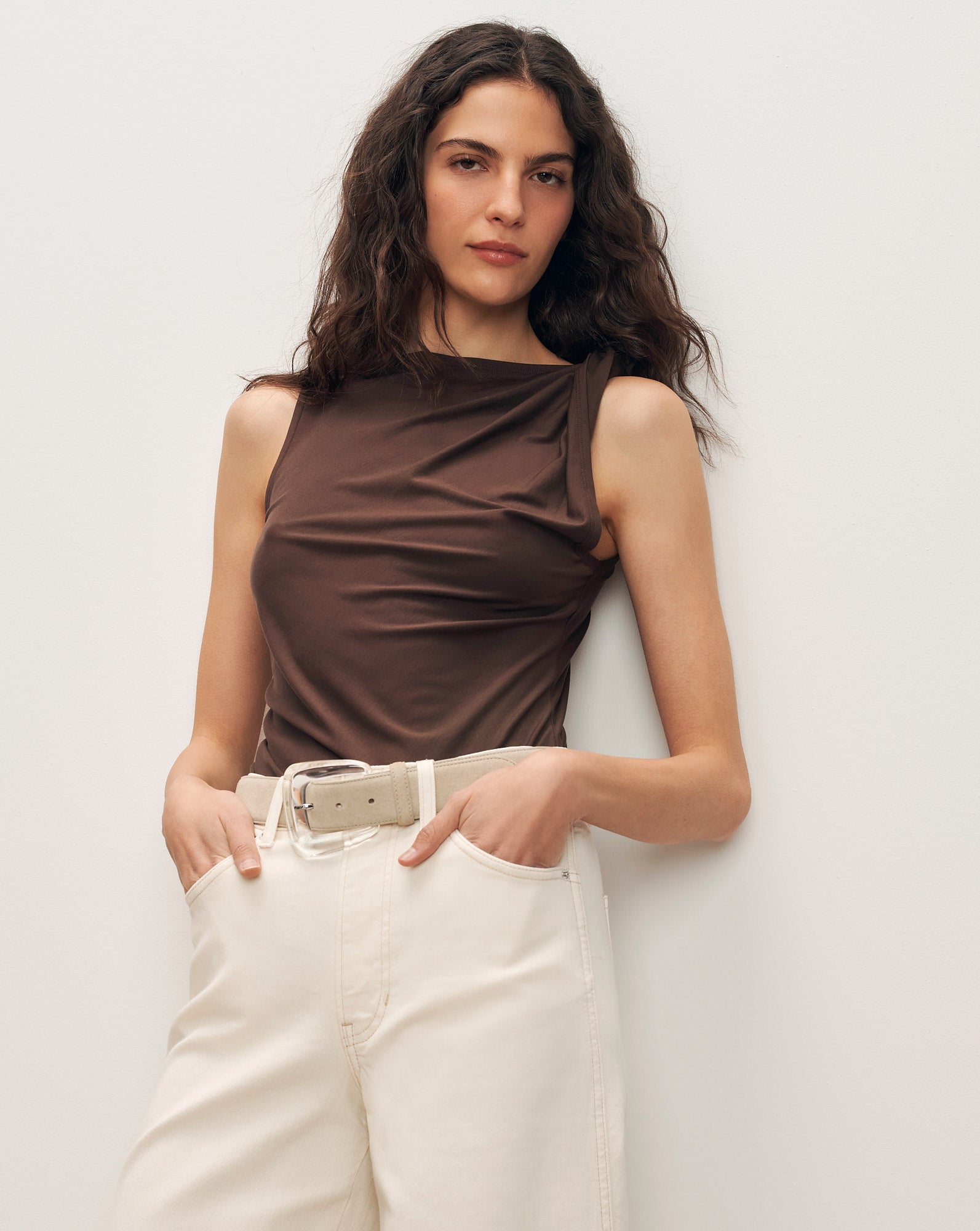 Otessa Boatneck Tank Top in Dark Mocha | Veronica Beard