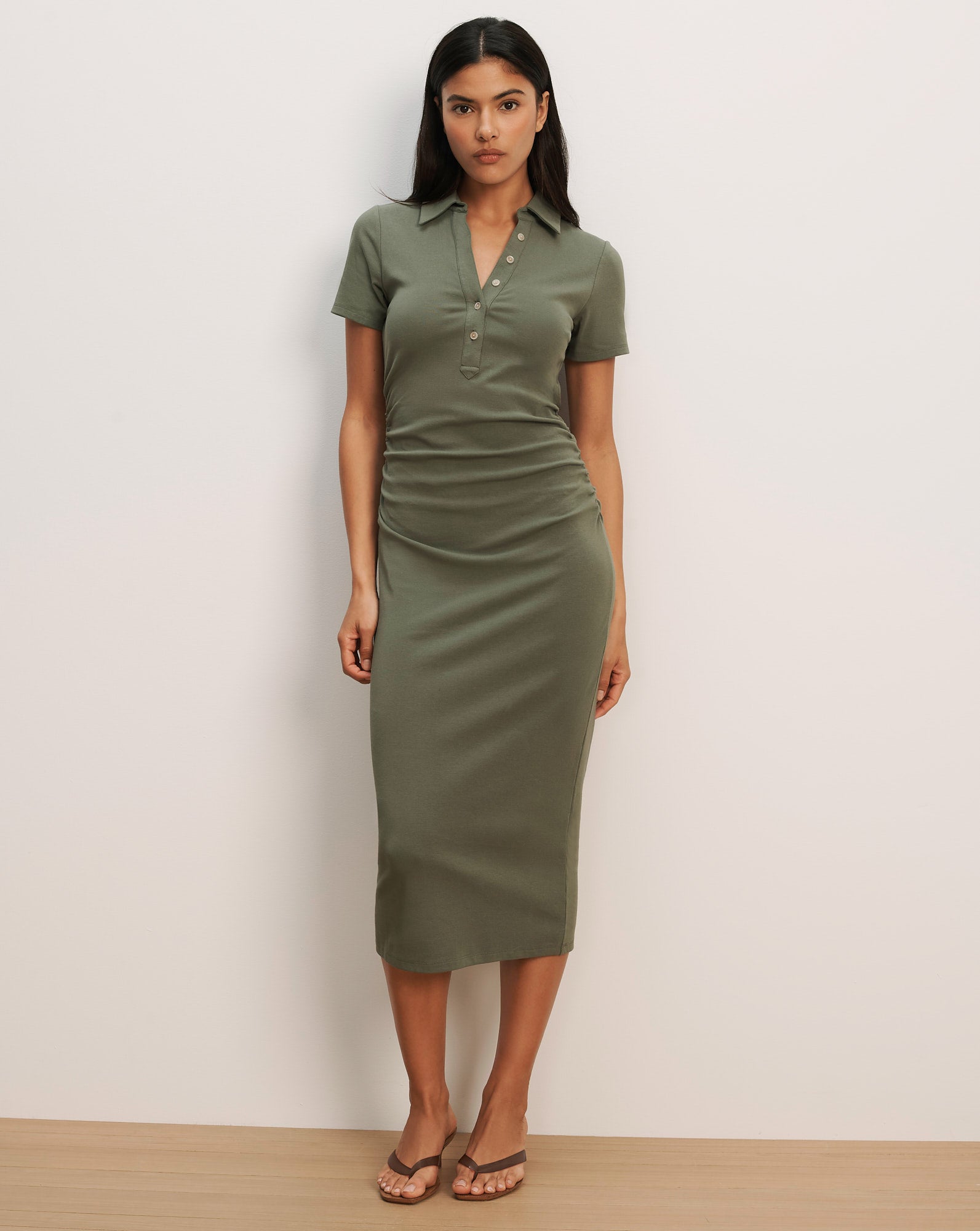 Besser Polo Midi Dress in Stone Army Green | Veronica Beard Besser Polo Midi Dress in Stone Army Green | Veronica Beard