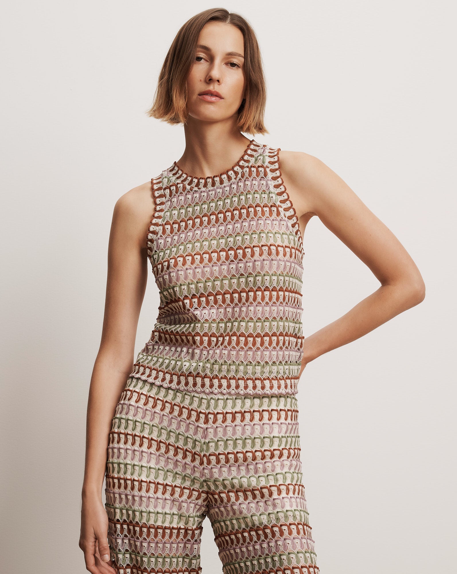Rhett Crochet Tank Top in Deep Ochre/Dove White Multi | Veronica Beard