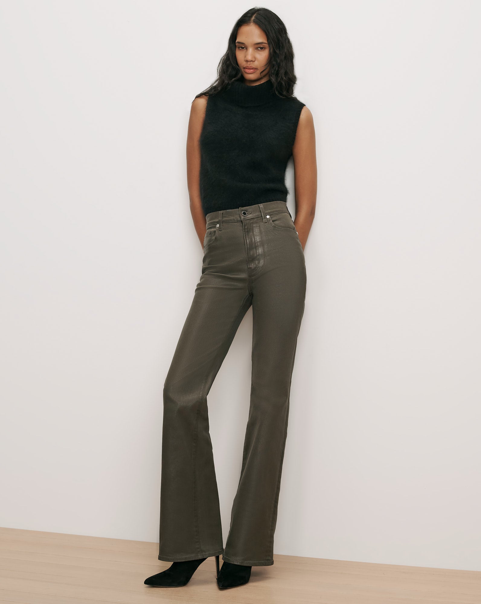 Crosbie Slim Wide-Leg Jean in Dark Green Loden | Veronica Beard