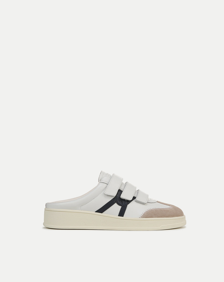 Reagan Velcro Mule in White/Navy | Veronica Beard