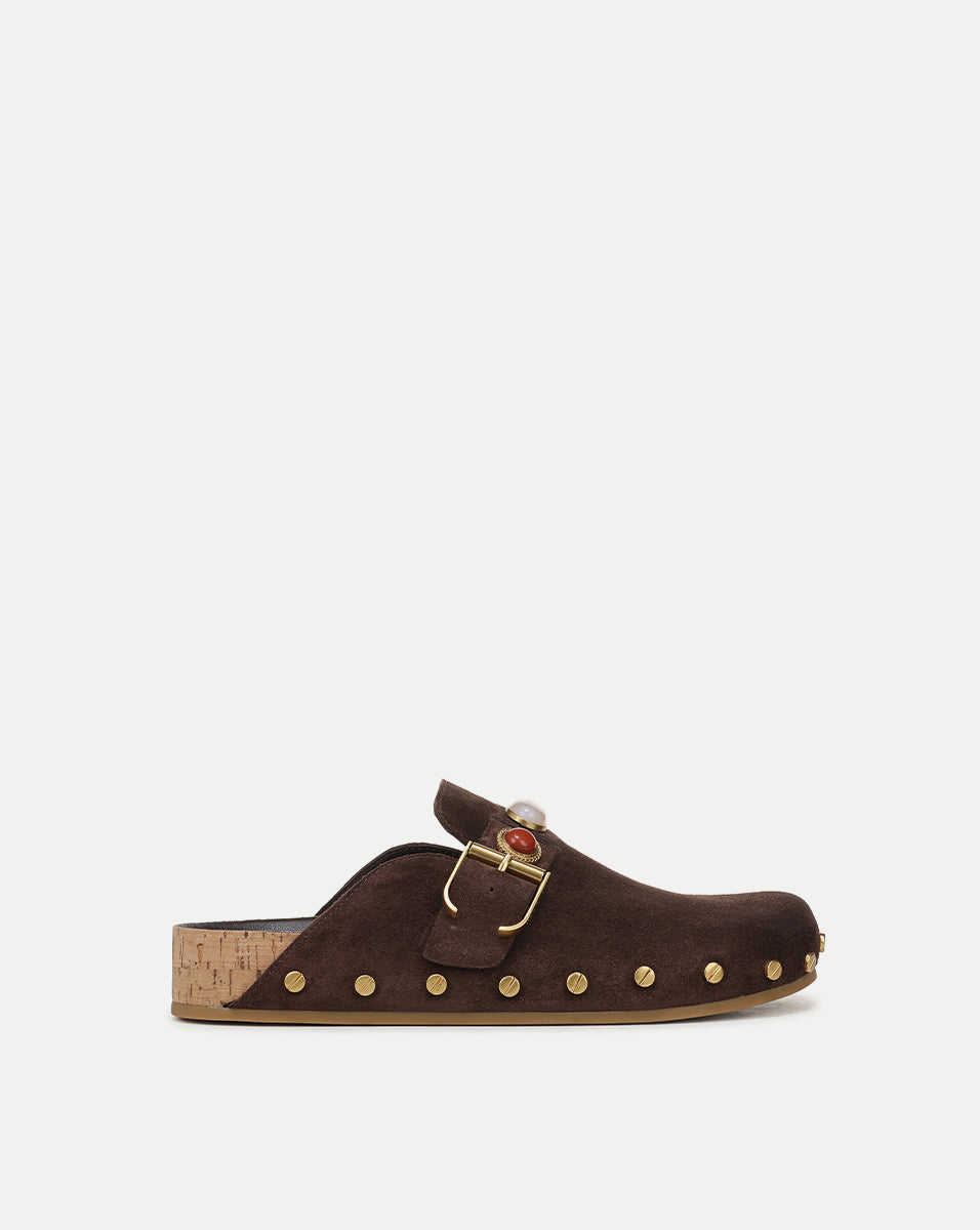 Fern Embellished Clog in Dark Brown | Veronica Beard