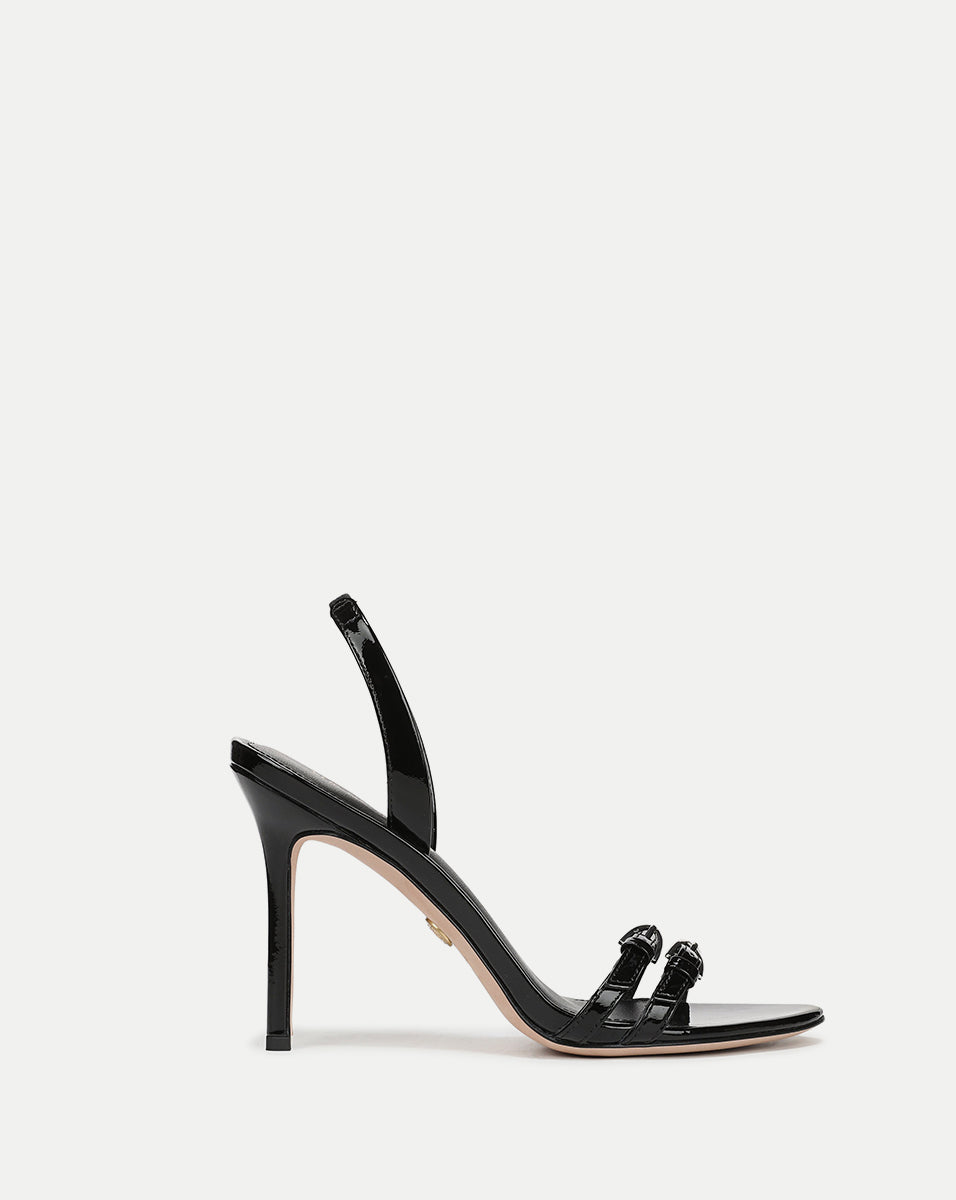 Austin Belted Heel Sandal in Black | Veronica Beard