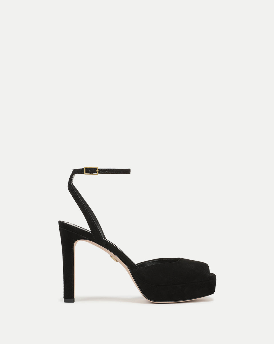 Brianne Platform Heel Sandal in Black Seude | Veronica Beard