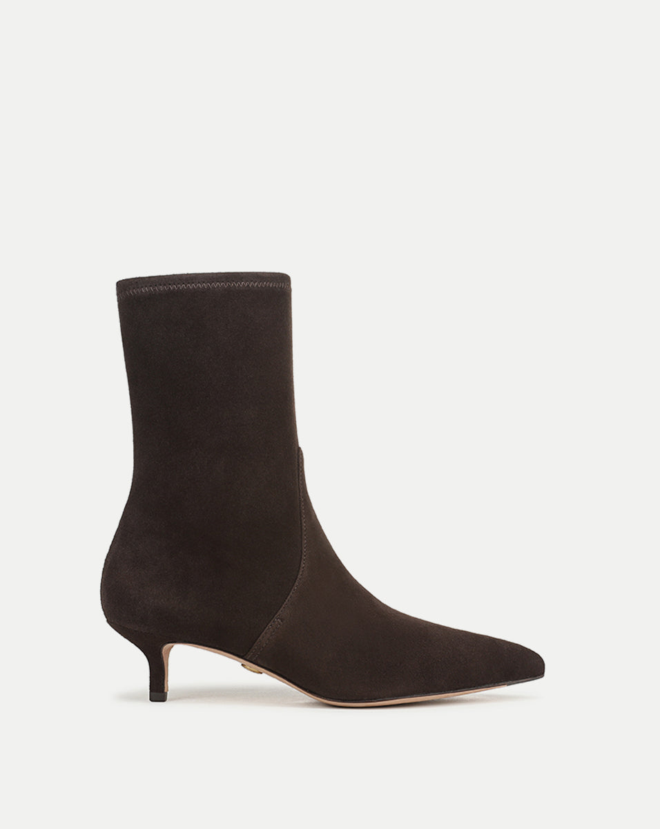 Lisa Stretch Kitten-Heel Ankle Boot in Espresso | Veronica Beard