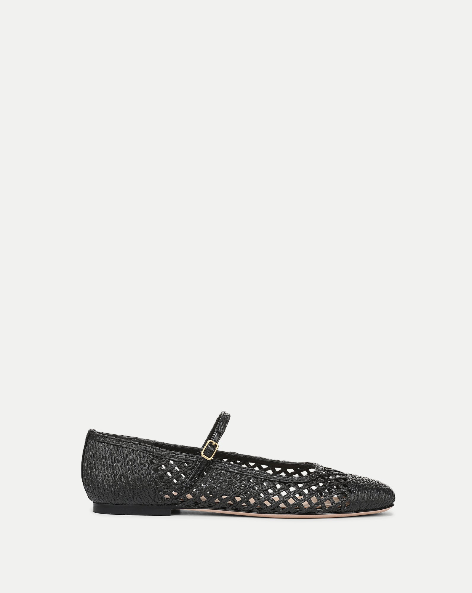 Ellie Woven Raffia Flat in Black | Veronica Beard