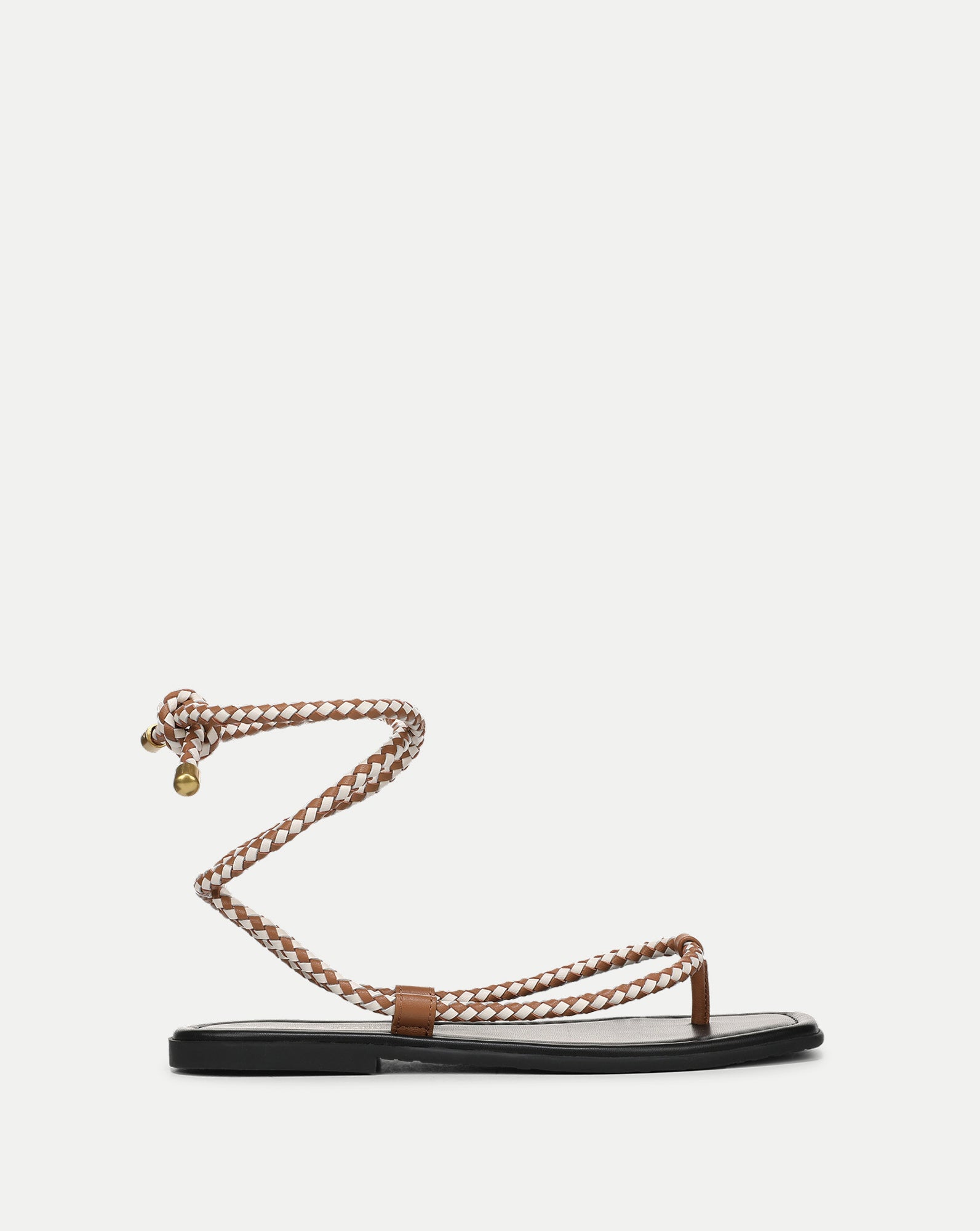 Carmina Wrap Sandal in Brown & White Leather Hazelwood/ Brown