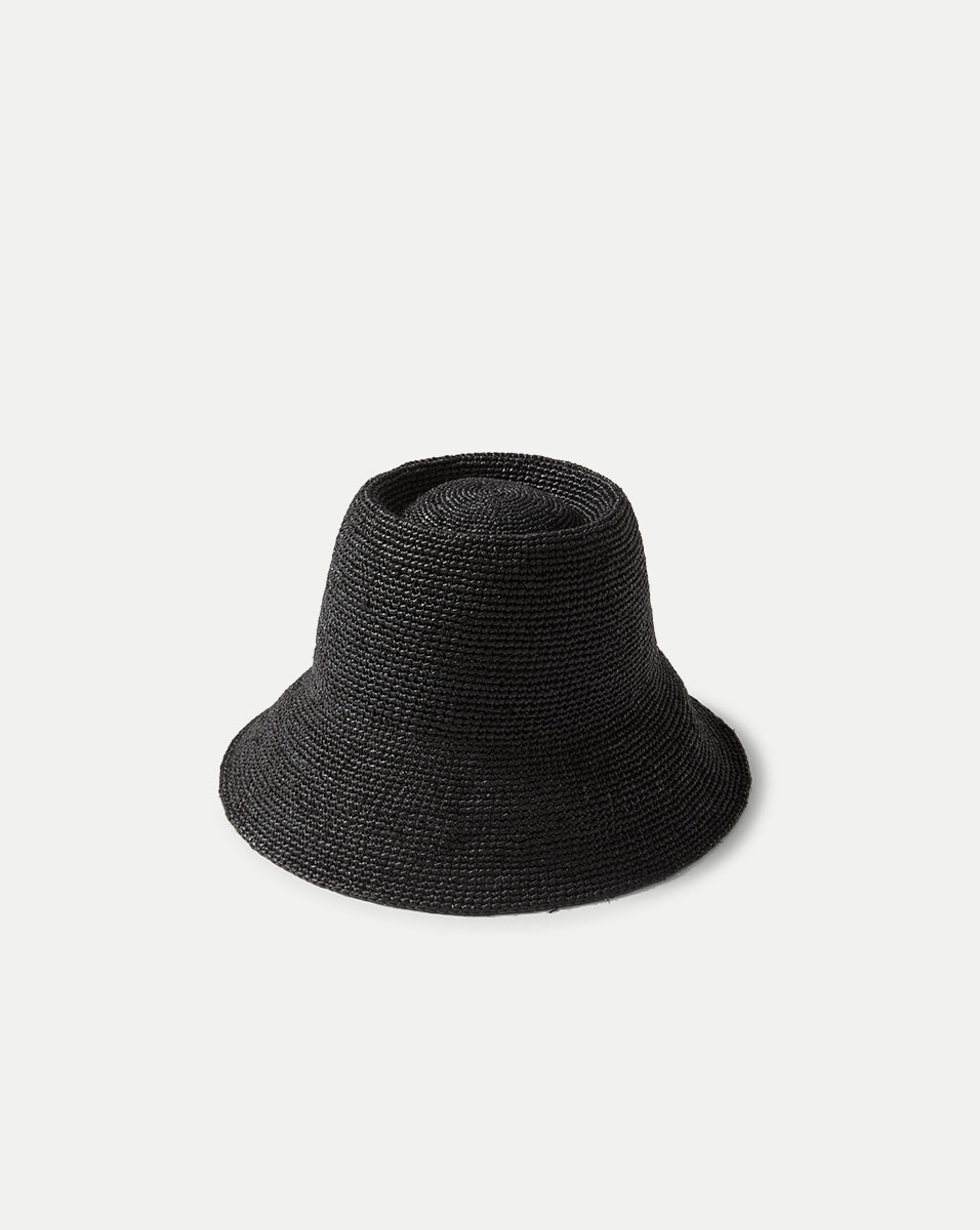 Felix Raffia Straw Bucket Hat in Black | Veronica Beard