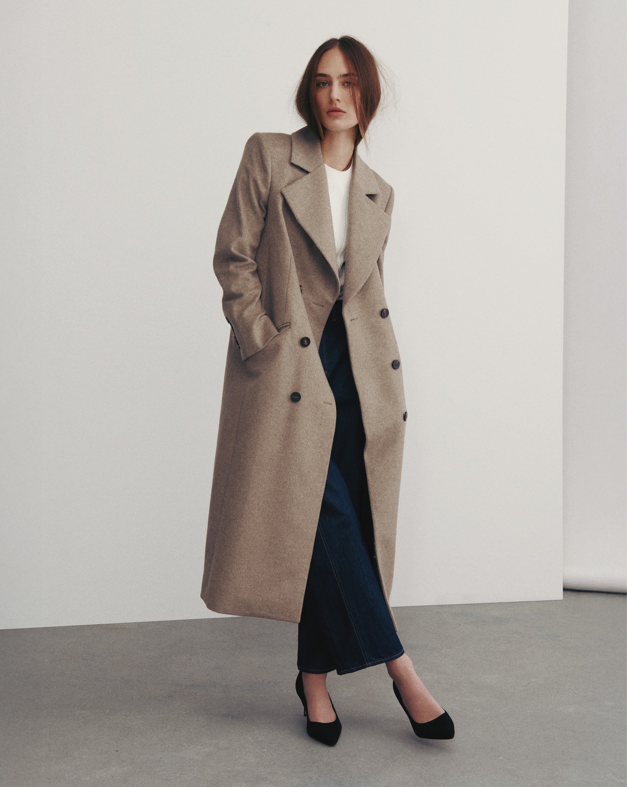 Seth Cashmere Coat in Taupe Melange | Veronica Beard