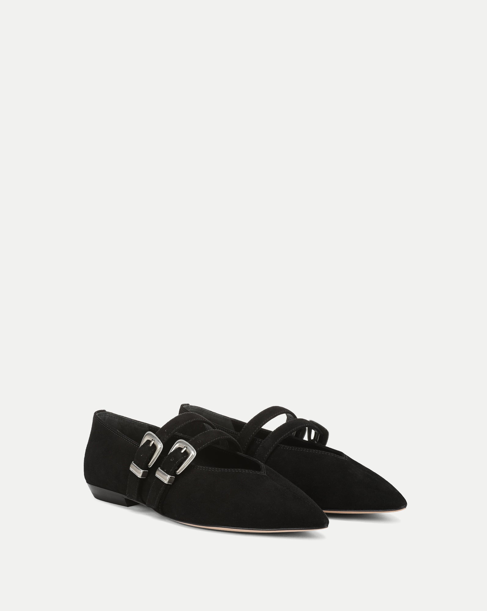 Bancroft Suede Double Strap Mary Jane Flat in Black | Veronica Beard