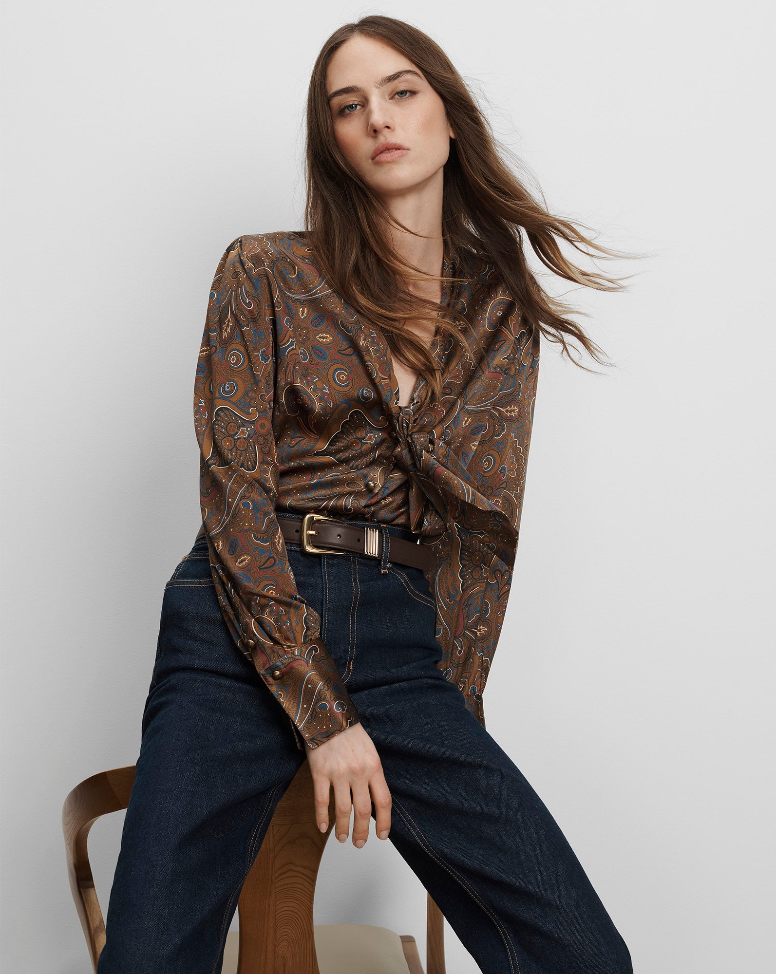 Francine Tie-Neck Blouse in Brown Paisley Walnut Multi | Veronica Francine Tie-Neck Blouse in Brown Paisley Walnut Multi | Veronica