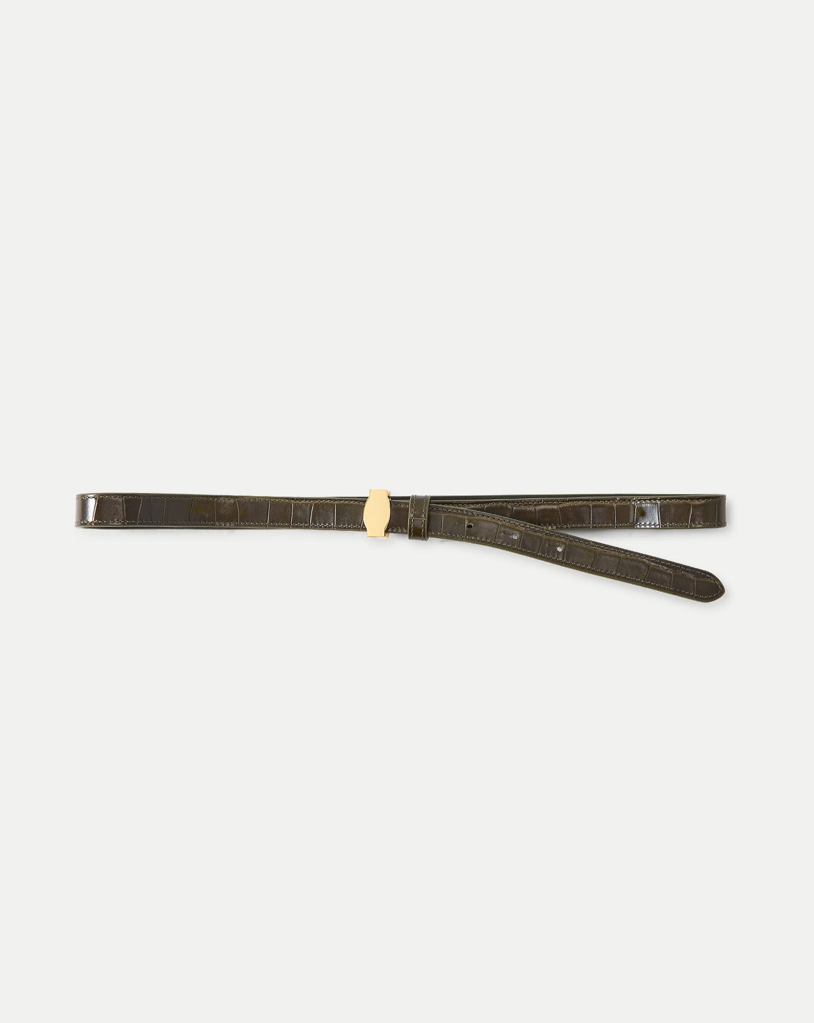 Dash Croc-Embossed Crocodile Belt in Green Cypress 