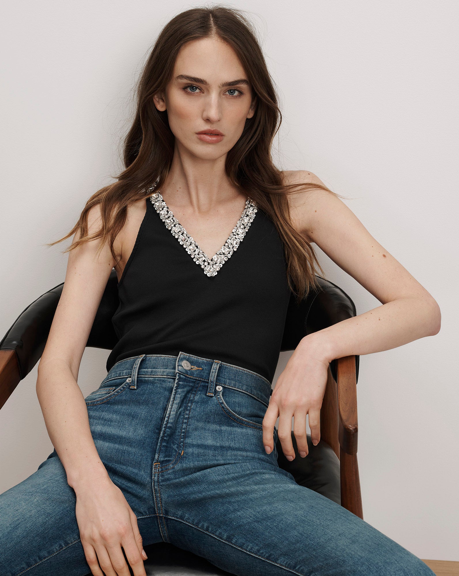 Ayres Rhinestone Embellished Tank Top in Black | Veronica Beard