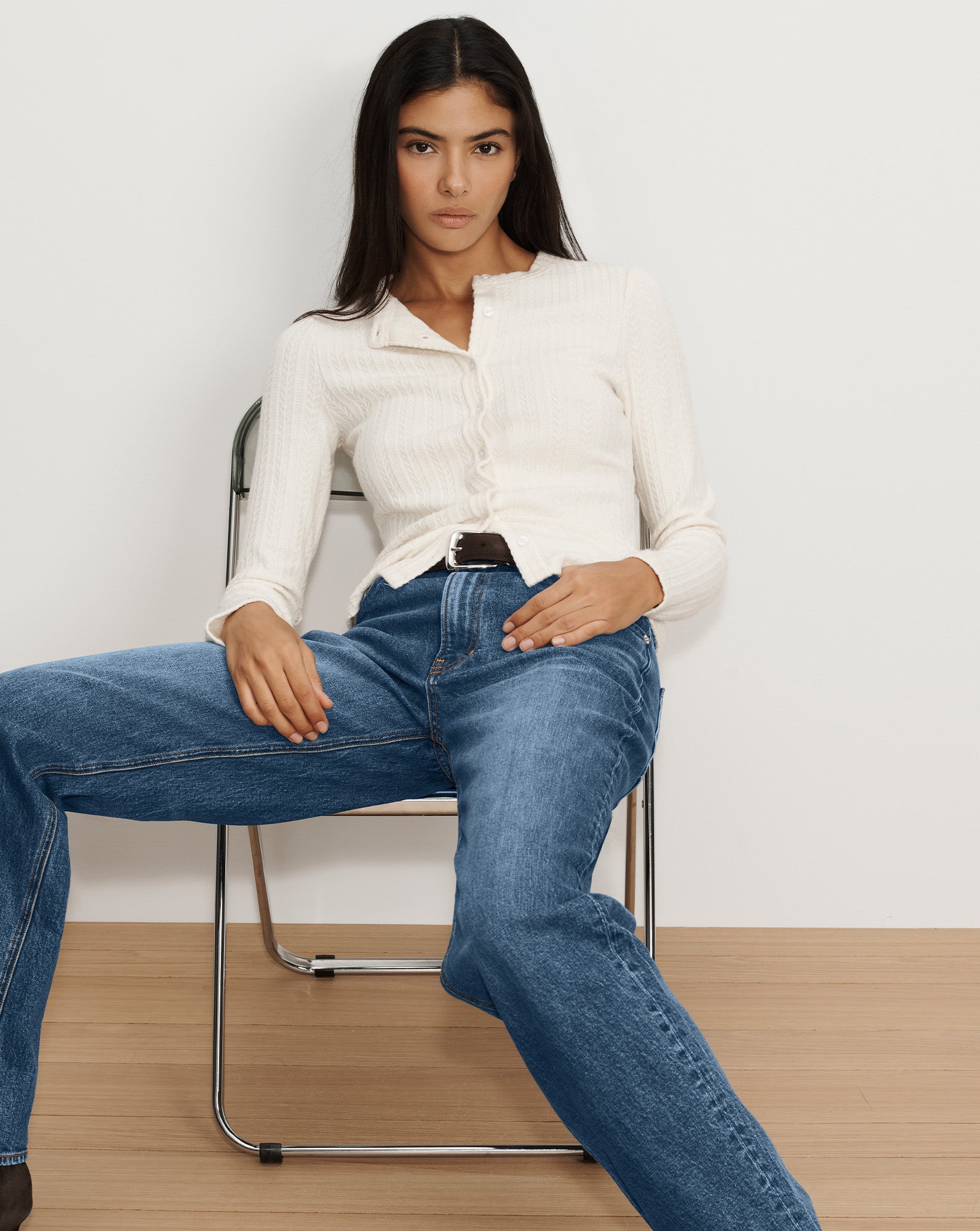 Lira Pointelle Cardigan in Ecru | Veronica Beard